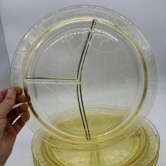 ANCHOR HOCKING CAMEO BALLERINA YELLOW 4PC 10.25”‎ GRILL PLATES 1930-34 EUC GORG! - Picture 5 of 11
